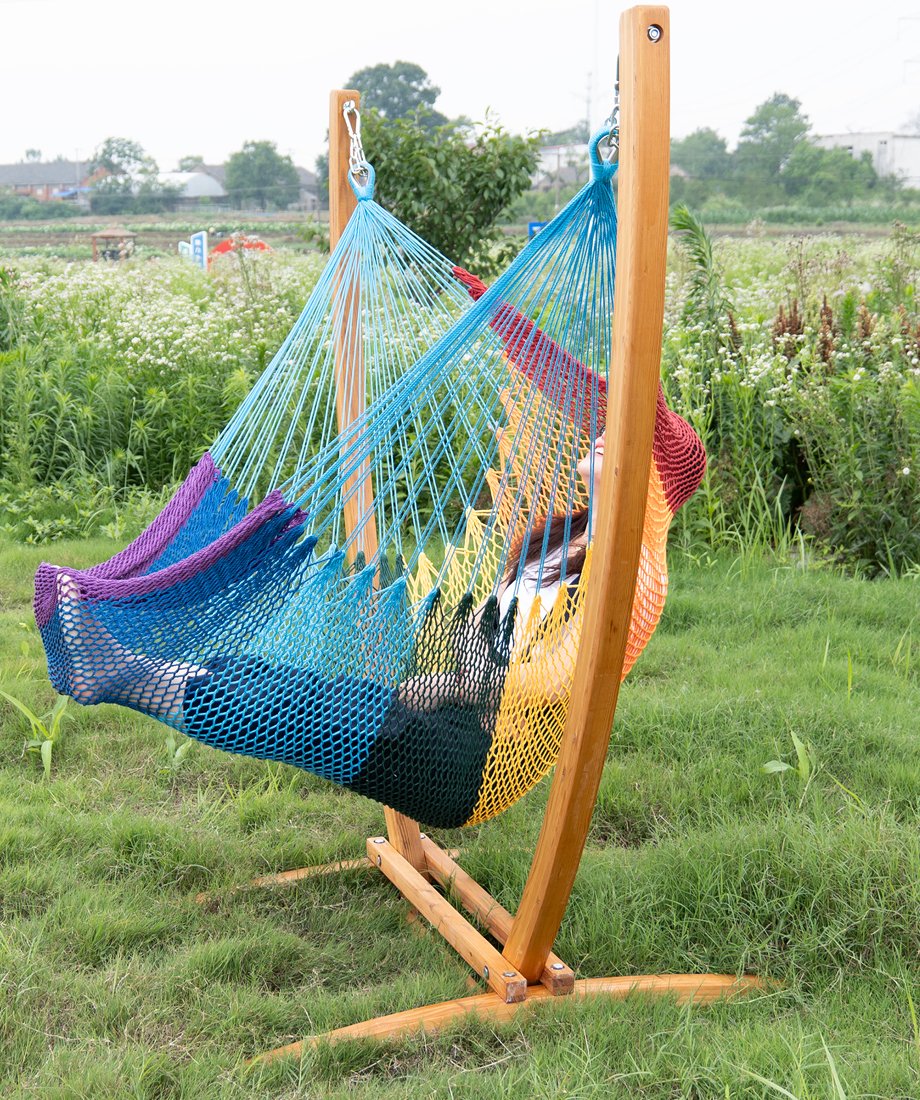 Rainbow caribbean hammock chair and arc wooden stand
