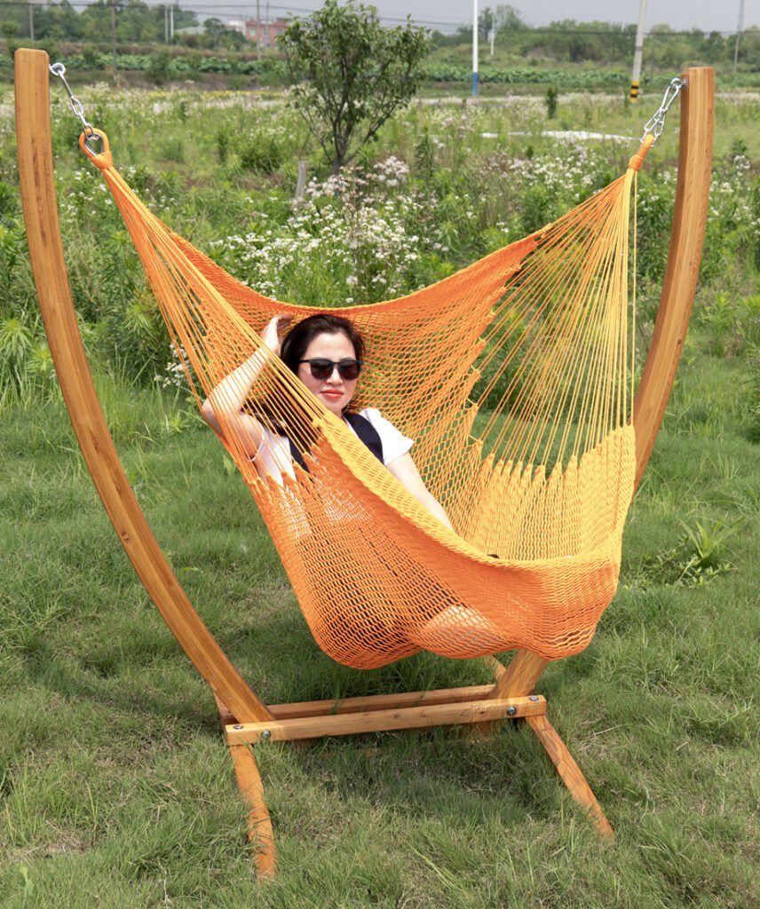 Asian seat in orange caribbean hammock chair and wooden stand combo