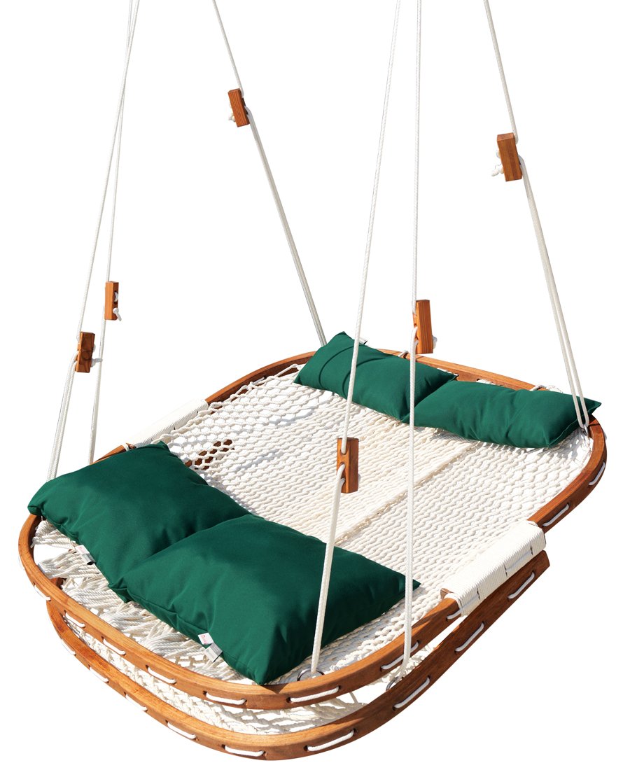 Double Hammock Seats Rope Porch Swing (Forest Green Cushions)
