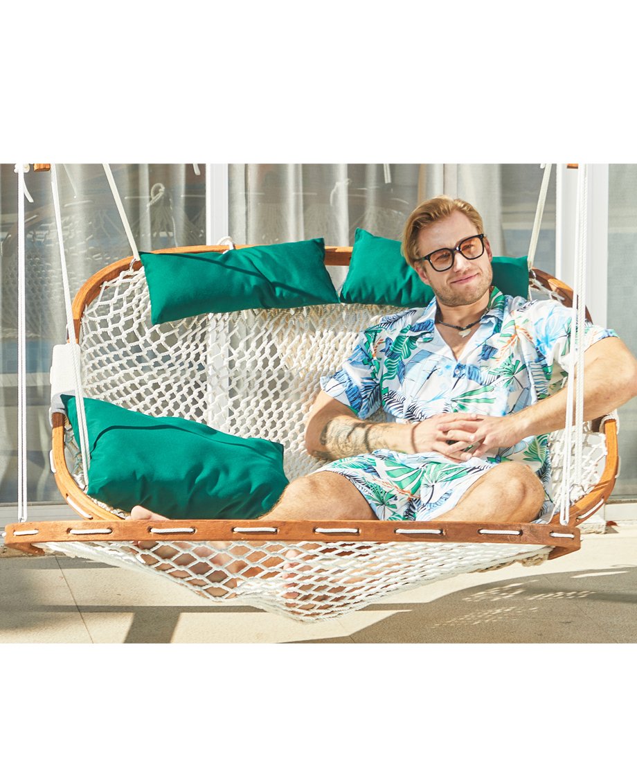Double Hammock Seats Rope Porch Swing